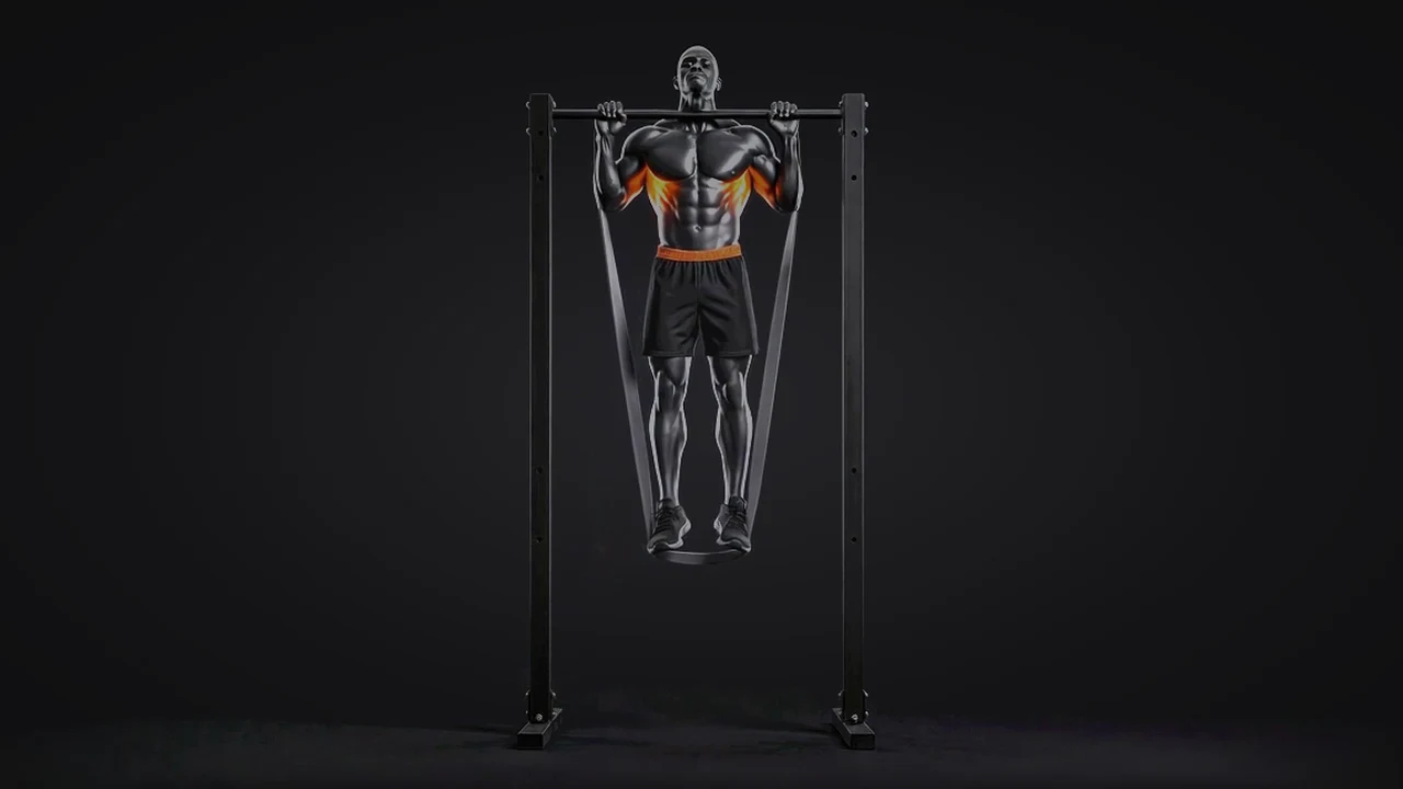 Demo still: band-assisted pull-up.