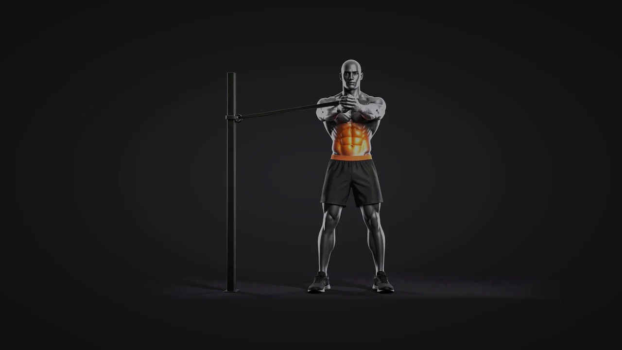 Demo still: band Pallof press.
