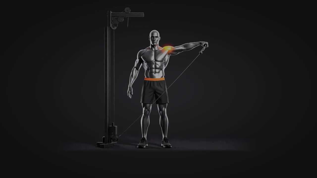 Demo still: cable lateral raise.