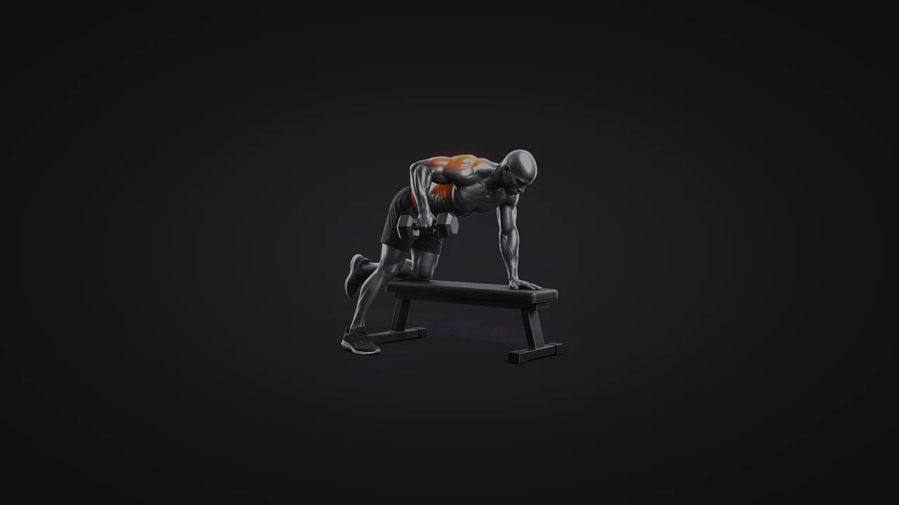 Demo still: one-arm dumbbell row.